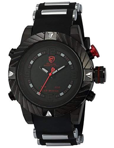 Shark Herren Armbanduhr Dual LED Digital Quarzuhr Schwarze Armband aus Gummi Sport SH166