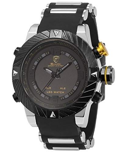 Shark Herren Armbanduhr Dual LED Digital Quarzuhr Schwarze Armband aus Gummi Sport SH168