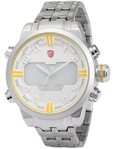 Shark Herren LED Armbanduhr XXL Analog Digital Datumanzeige Silber Edelstahl Uhrband SH201