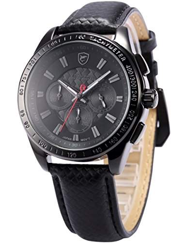 Shark Herren Quarzuhr Analog Leder Armband Chronograph Armbanduhr SH227