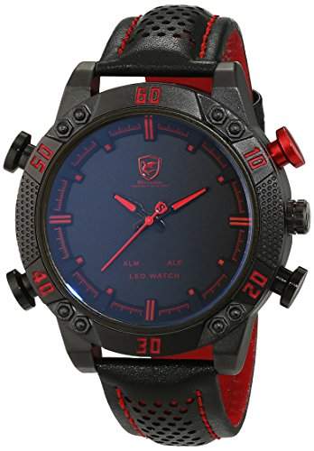 Shark Herren Armbanduhr XXL mit LED Datumanzeige SH261 Rot