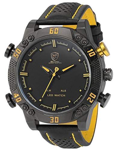 Shark Herren Analog Digital Armbanduhr XXL mit LED Anzeige SH263 Gelb