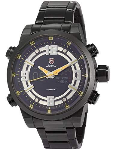 Shark Herren LCD Digital Armbanduhr XXL Schwarz Edelstahl Uhrband SH342
