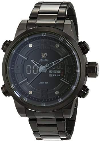 Shark Herren LCD Digital Armbanduhr XXL Extragross Schwarz Edelstahl Uhrband SH343