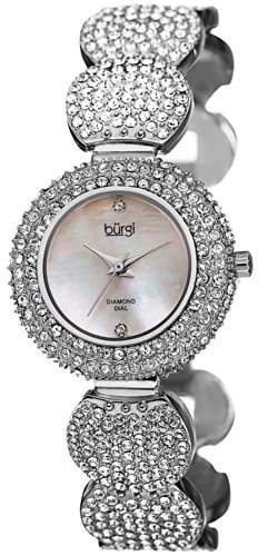 Burgi Damen Swiss Quarz Diamant Perlmutt Zifferblatt Kristall akzentuierten silberfarbenes Armband Armbanduhr