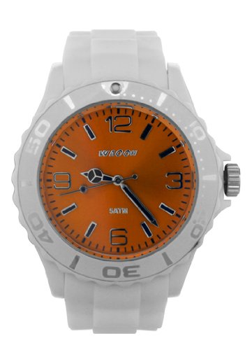 Waooh Uhr STM42 Weiss Luenett Weiss Zifferblatt Orange Armband Kautschuk 42mm
