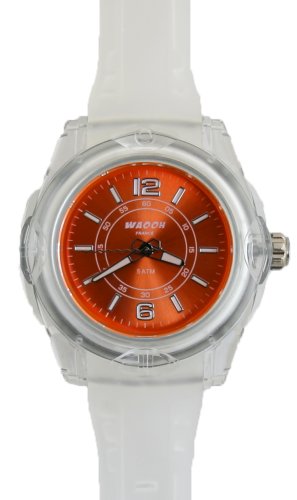 Waooh Uhr MIAMI 44 Armband Weiss Zifferblatt Farbe Orange