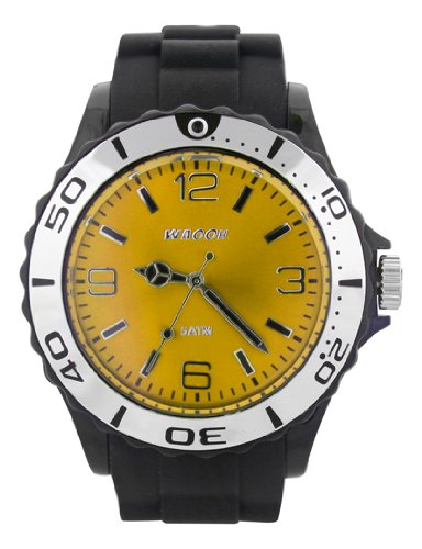 Waooh Uhr STM42 Schwarz Zifferblatt Gelb Armband Kautschuk 42mm