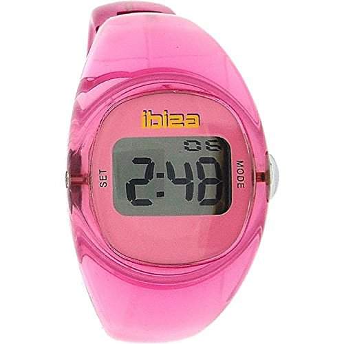 IBIZA DamenMaedchen Digital Armbanduhr transluzent pink, solider Armreif