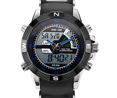 Herren Sportart Uhr Dualen Zeit Alarm Chronographen Analoge Digitalen LCD Blaue Markern WH-85
