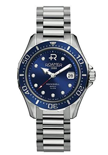 Roamer-Felltrimmer Rockshell Mark III Automatik Uhr fuer Herren mit Blau Zifferblatt Analog-Anzeige und Silber Armband Edelstahl 220633 41 45 20