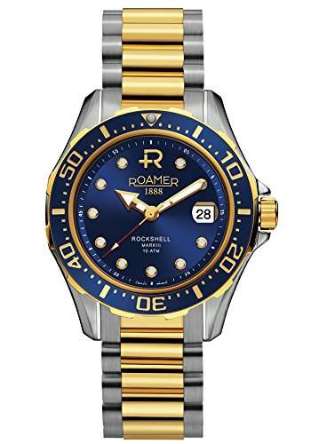 Roamer-Felltrimmer Rockshell Mark III Automatik Uhr fuer Herren mit Blau Zifferblatt Analog-Anzeige und Silber Armband Edelstahl 220633 47 45 20