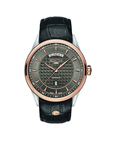 Roamer-Felltrimmer Superior Tag Datum Herren Armbanduhr mit grauem Zifferblatt Analog-Anzeige und schwarz Lederband 508293 49 05 05