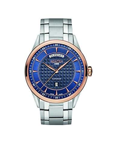Roamer-Felltrimmer Superior Tag Datum Herren Armbanduhr mit Blau Zifferblatt Analog-Anzeige und Silber Edelstahl Armband 508293 49 45 50