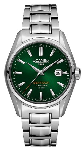 Roamer Felltrimmer Searock Herren Automatik Uhr mit Gruen Zifferblatt Analog Anzeige und Silber Edelstahl Armband 210633 41 75 20